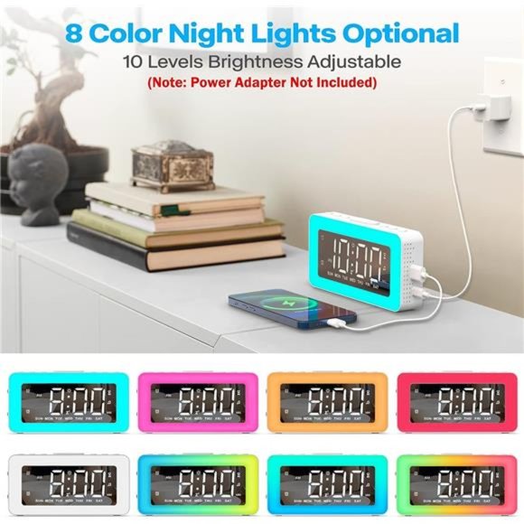 Alarm Clocks for Bedrooms Mirror Clock with 8 RGB Atmosphere Light, Dual Alarms - Picture 4 of 6